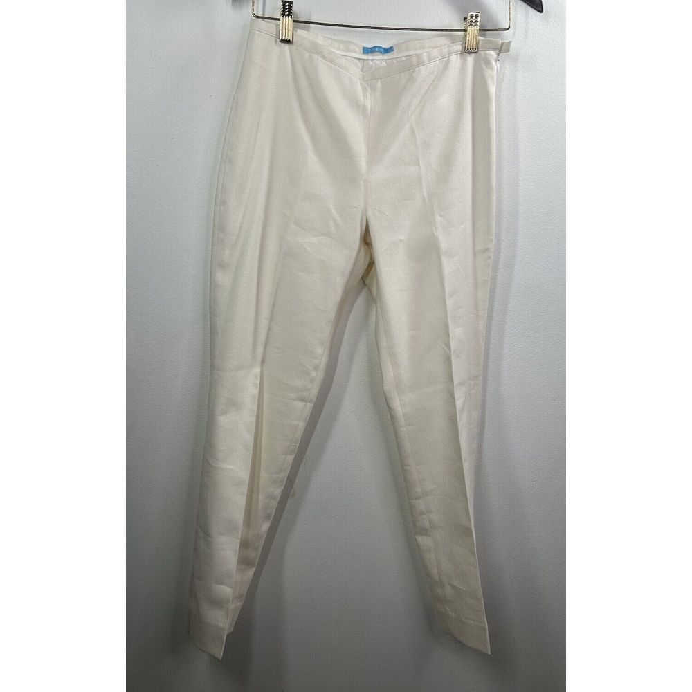 J.Mclaughlin White Ankle Pants Sz 2 Mid Rise Flat Front Side Zip Cotton Stretch